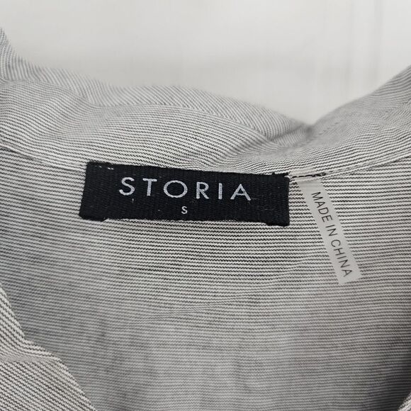 Storia Gray Striped Button-Down Longsleeved Blouse Oversized Pleated Small S - Picture 4 of 5